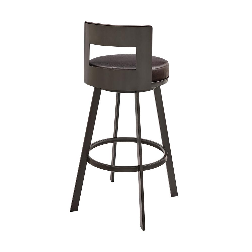 Armen Living - Lynof Swivel Counter Stool in Brown Metal with Brown Faux Leather - 840254335448 veiw 4