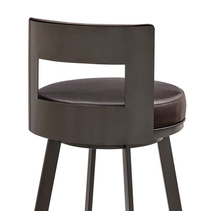Armen Living - Lynof Swivel Counter Stool in Brown Metal with Brown Faux Leather - 840254335448 veiw 5