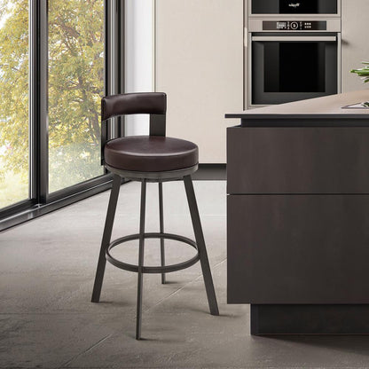 Armen Living - Lynof Swivel Counter Stool in Brown Metal with Brown Faux Leather - 840254335448 veiw 7