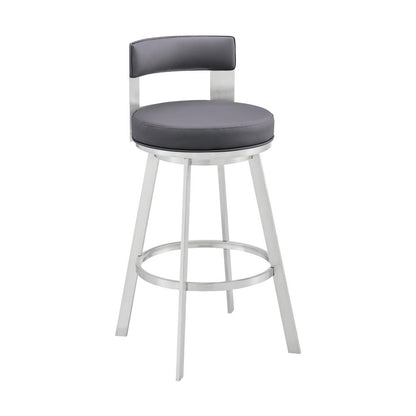 Armen Living - Lynof Swivel Counter Stool in Silver Metal with Gray Faux Leather - 840254335479 veiw 1