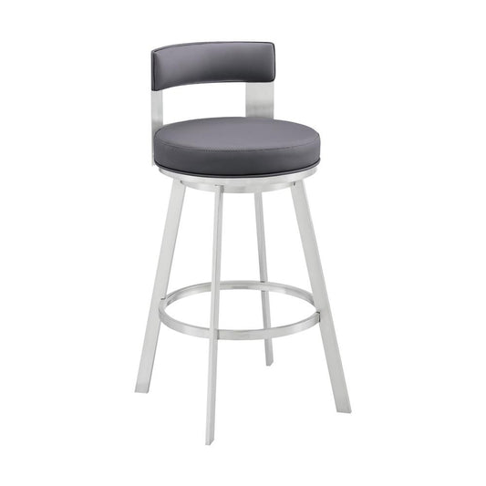 Armen Living - Lynof Swivel Counter Stool in Silver Metal with Gray Faux Leather - 840254335479 veiw 1