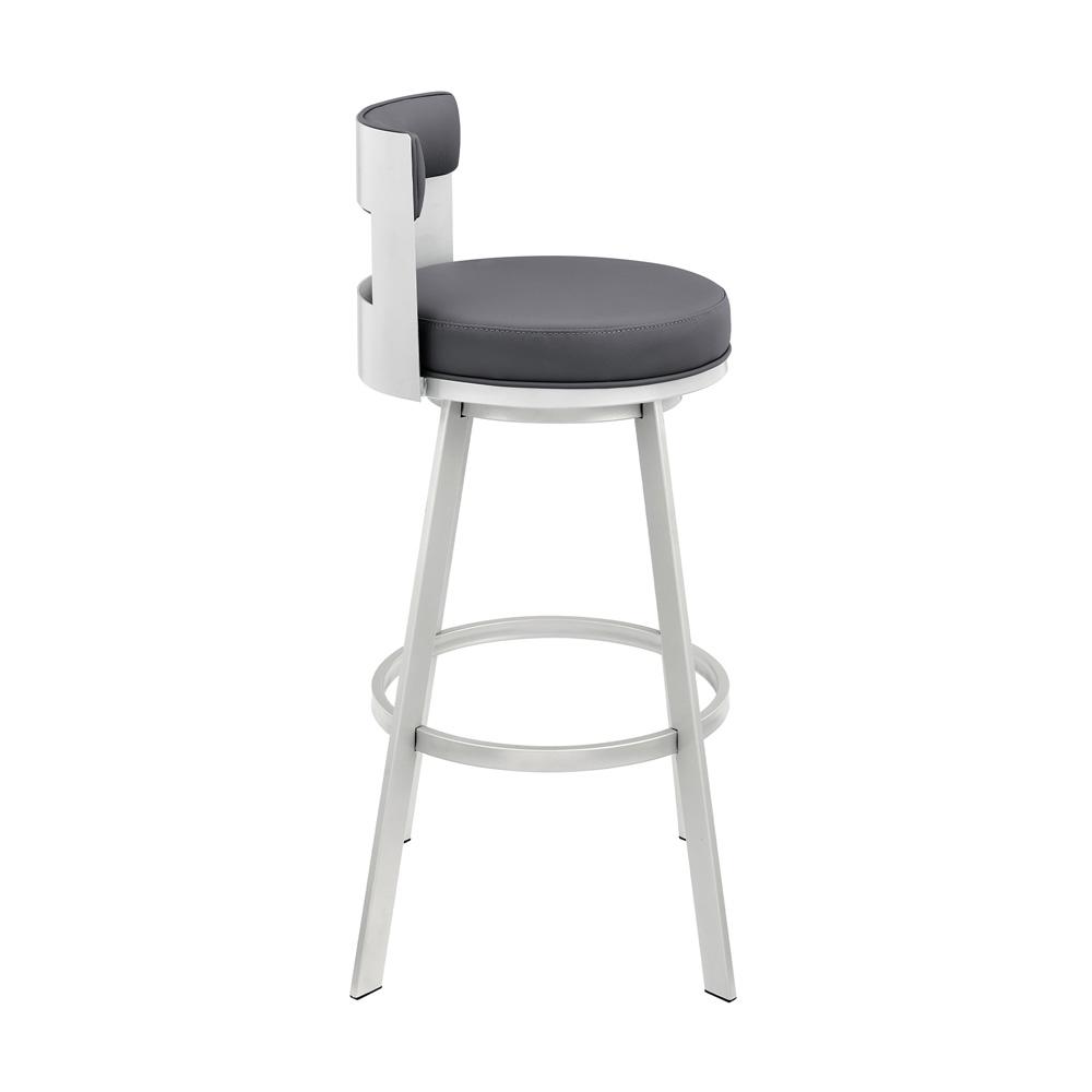 Armen Living - Lynof Swivel Counter Stool in Silver Metal with Gray Faux Leather - 840254335479 veiw 3