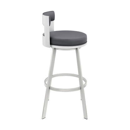 Armen Living - Lynof Swivel Counter Stool in Silver Metal with Gray Faux Leather - 840254335479 veiw 3