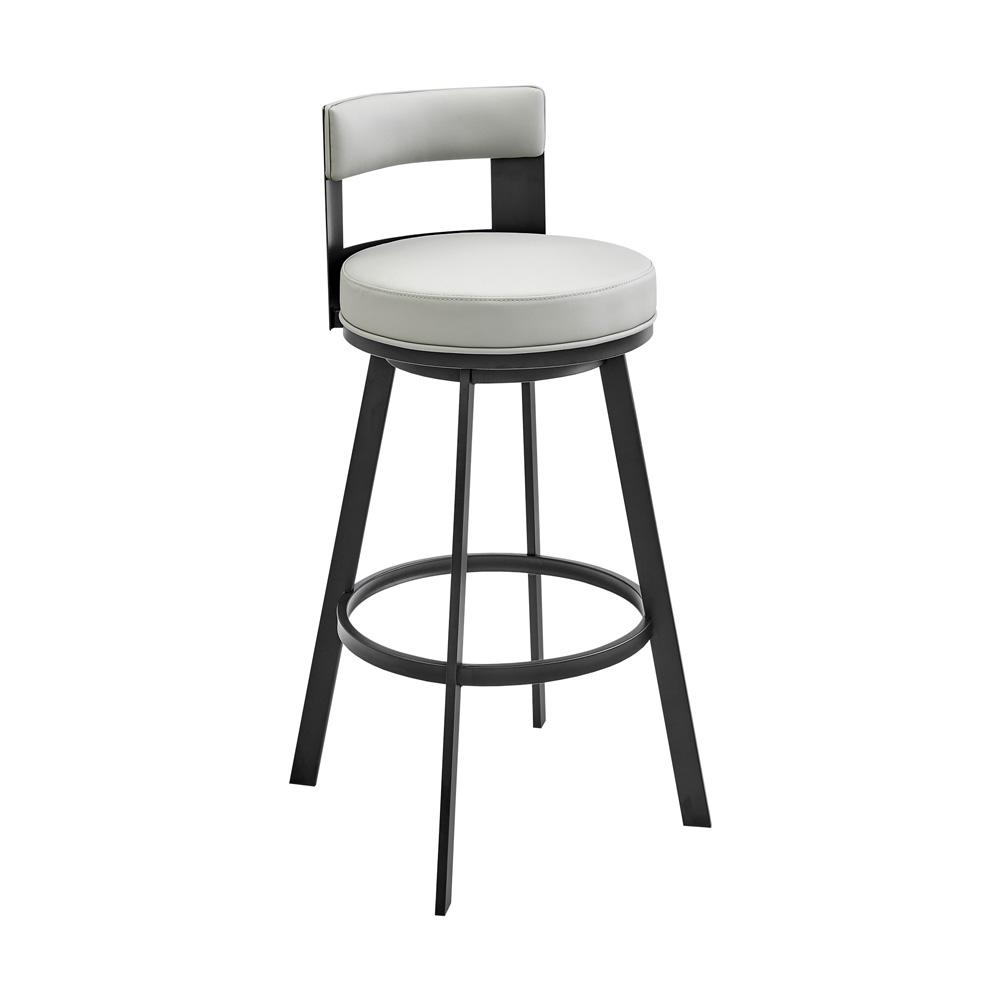 Armen Living - Lynof Swivel Bar Stool in Black Metal with Light Gray Faux Leather - 840254335493 veiw 1