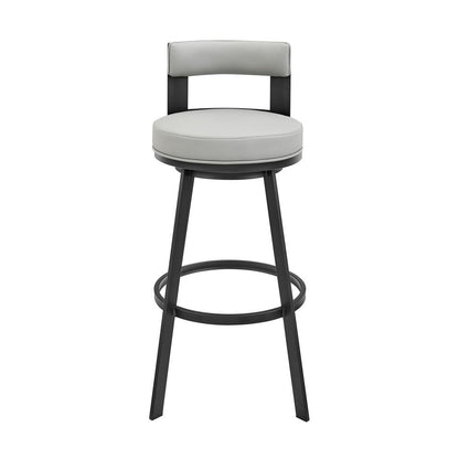 Armen Living - Lynof Swivel Bar Stool in Black Metal with Light Gray Faux Leather - 840254335493 veiw 2