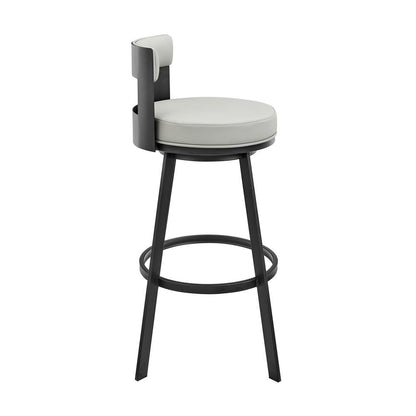 Armen Living - Lynof Swivel Bar Stool in Black Metal with Light Gray Faux Leather - 840254335493 veiw 3