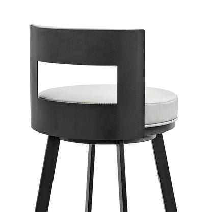 Armen Living - Lynof Swivel Bar Stool in Black Metal with Light Gray Faux Leather - 840254335493 veiw 5