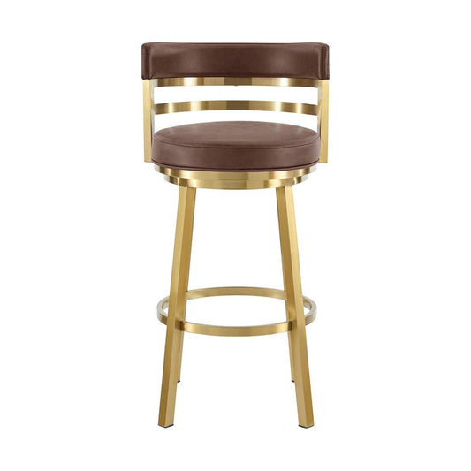 Armen Living - Madrid 26in Swivel Counter Stool in Gold Brushed Stainless Steel with Vintage Coffee Faux Leather - LCMASWBABGLVCO26 veiw 2
