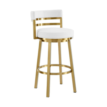 Armen Living - Madrid 26in Swivel Counter Stool in Gold Brushed Stainless Steel with White Faux Leather - LCMASWBABGLWH26 veiw 1