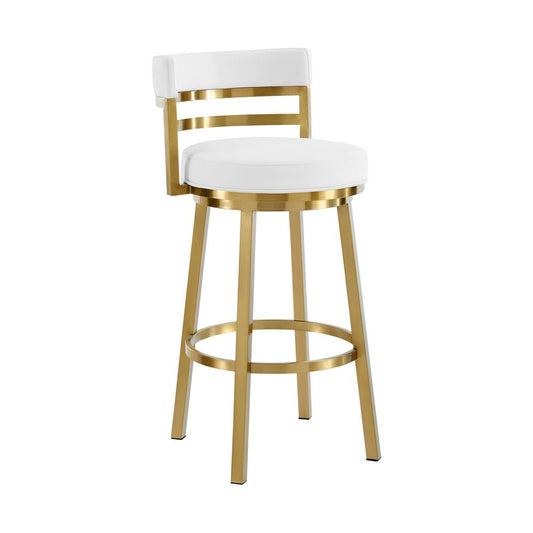 Armen Living - Madrid 26in Swivel Counter Stool in Gold Brushed Stainless Steel with White Faux Leather - LCMASWBABGLWH26 veiw 1