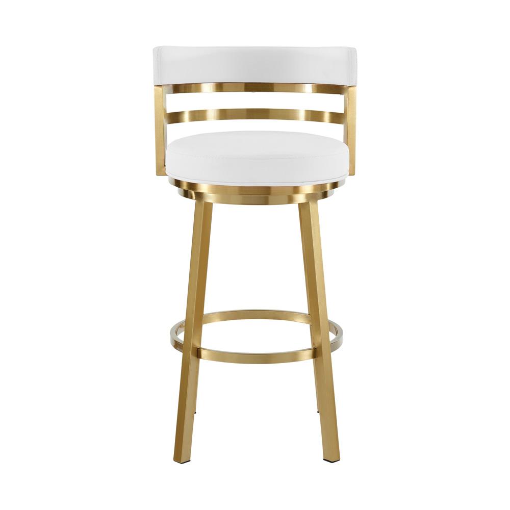 Armen Living - Madrid 26in Swivel Counter Stool in Gold Brushed Stainless Steel with White Faux Leather - LCMASWBABGLWH26 veiw 2