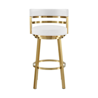 Armen Living - Madrid 26in Swivel Counter Stool in Gold Brushed Stainless Steel with White Faux Leather - LCMASWBABGLWH26 veiw 2