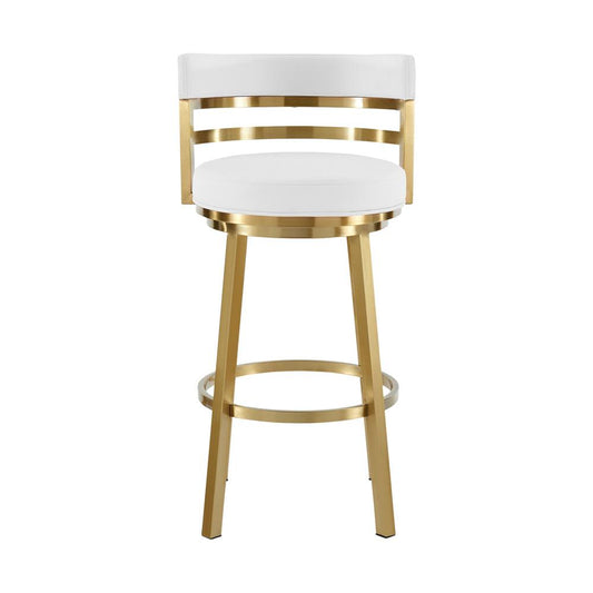 Armen Living - Madrid 26in Swivel Counter Stool in Gold Brushed Stainless Steel with White Faux Leather - LCMASWBABGLWH26 veiw 2