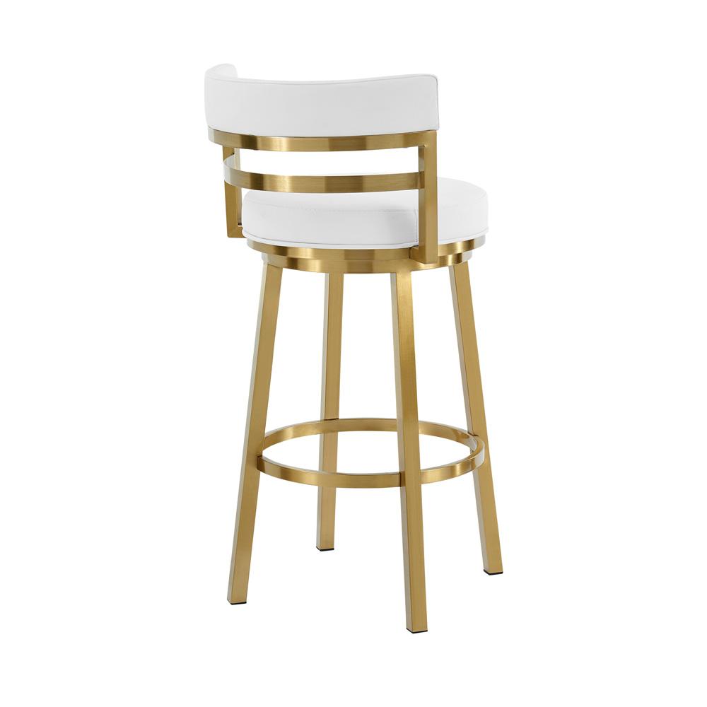 Armen Living - Madrid 26in Swivel Counter Stool in Gold Brushed Stainless Steel with White Faux Leather - LCMASWBABGLWH26 veiw 3