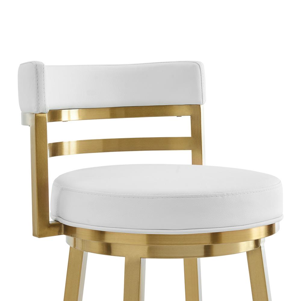 Armen Living - Madrid 26in Swivel Counter Stool in Gold Brushed Stainless Steel with White Faux Leather - LCMASWBABGLWH26 veiw 4