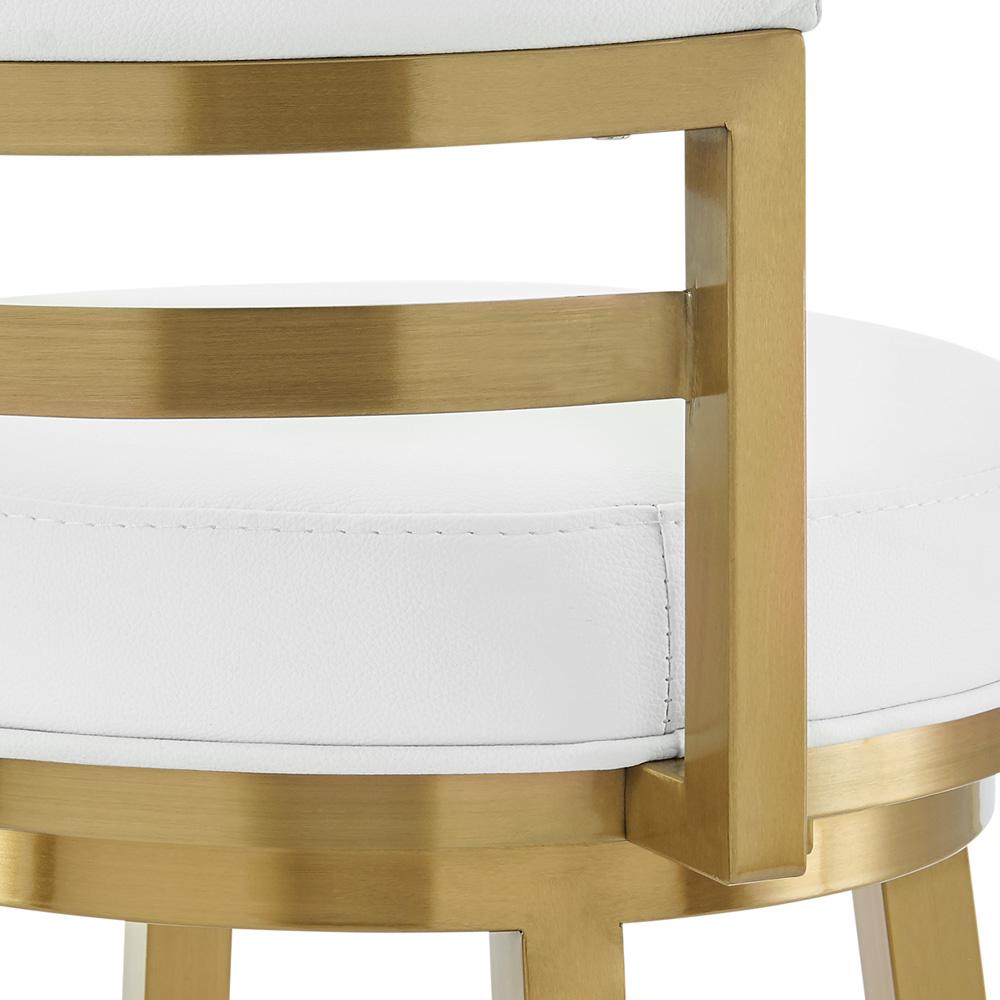 Armen Living - Madrid 26in Swivel Counter Stool in Gold Brushed Stainless Steel with White Faux Leather - LCMASWBABGLWH26 veiw 5