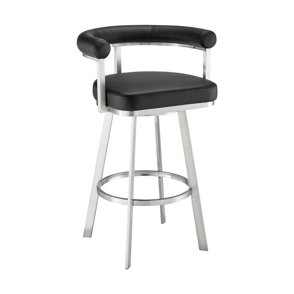 Armen Living - Magnolia 30in Swivel Bar Stool in Brushed Stainless Steel with Black Faux Leather - LCMGBABSBLK30 veiw 1