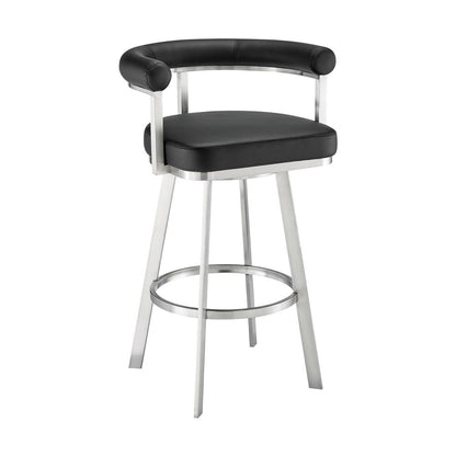 Armen Living - Magnolia 30in Swivel Bar Stool in Brushed Stainless Steel with Black Faux Leather - LCMGBABSBLK30 veiw 1