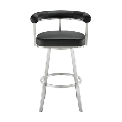 Armen Living - Magnolia 30in Swivel Bar Stool in Brushed Stainless Steel with Black Faux Leather - LCMGBABSBLK30 veiw 2