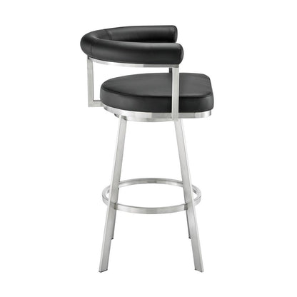 Armen Living - Magnolia 30in Swivel Bar Stool in Brushed Stainless Steel with Black Faux Leather - LCMGBABSBLK30 veiw 3