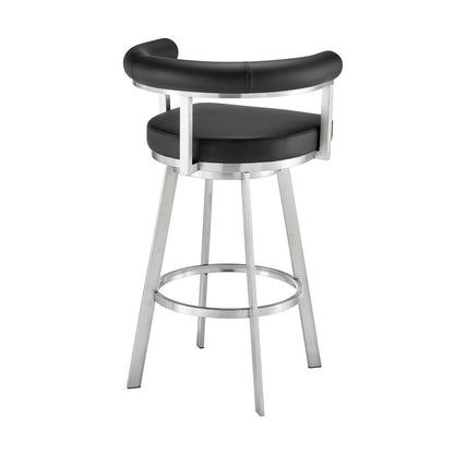 Armen Living - Magnolia 30in Swivel Bar Stool in Brushed Stainless Steel with Black Faux Leather - LCMGBABSBLK30 veiw 4