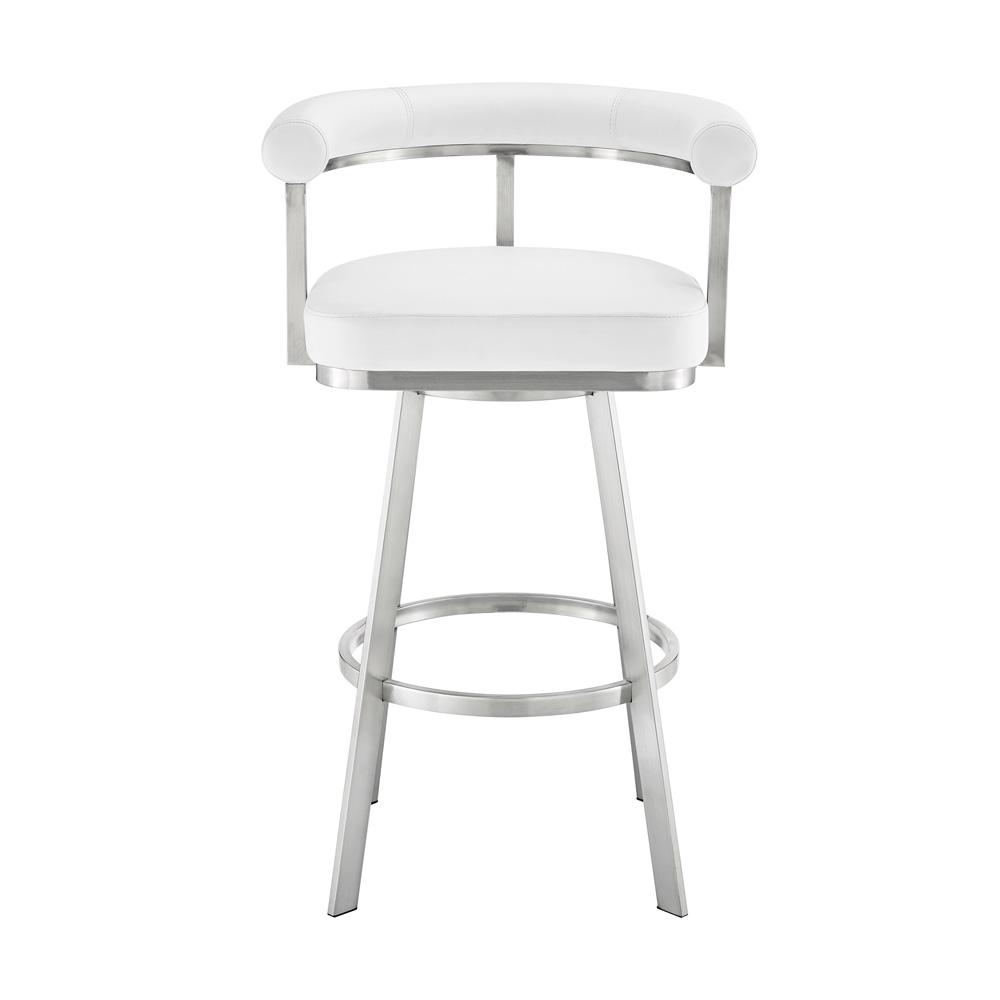 Armen Living - Magnolia 30in Swivel Bar Stool in Brushed Stainless Steel with White Faux Leather - LCMGBABSWHI30 veiw 2