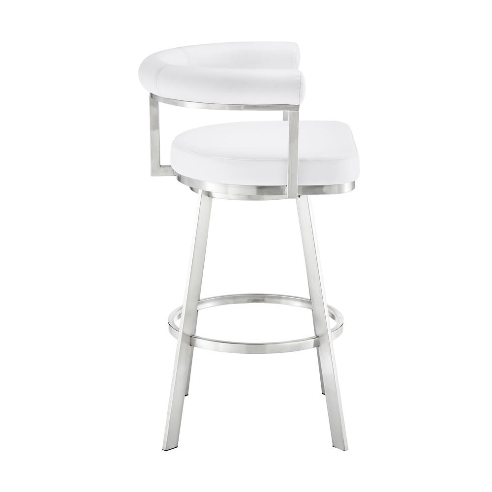 Armen Living - Magnolia 30in Swivel Bar Stool in Brushed Stainless Steel with White Faux Leather - LCMGBABSWHI30 veiw 3