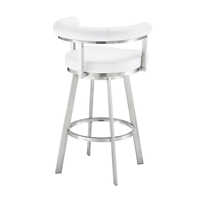 Armen Living - Magnolia 30in Swivel Bar Stool in Brushed Stainless Steel with White Faux Leather - LCMGBABSWHI30 veiw 4