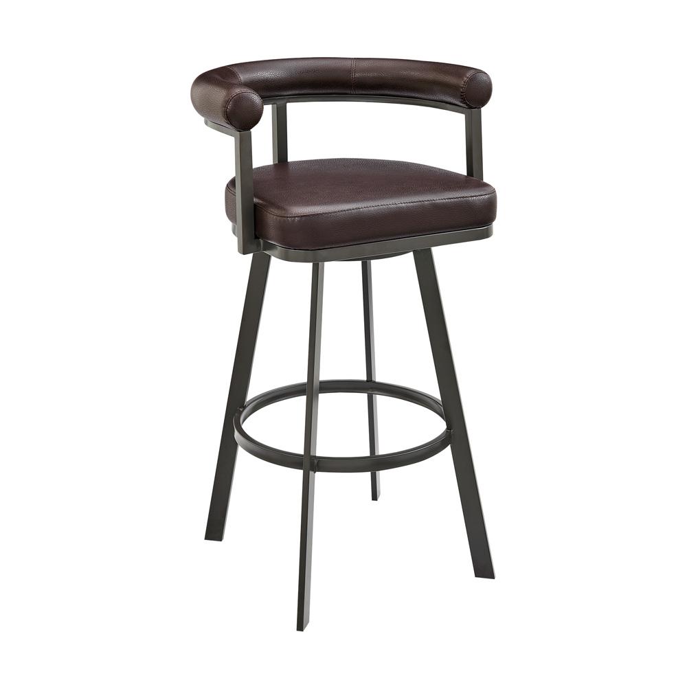 Armen Living - Nolagam Swivel Bar Stool in Brown Metal with Brown Faux Leather - 840254335653 veiw 1