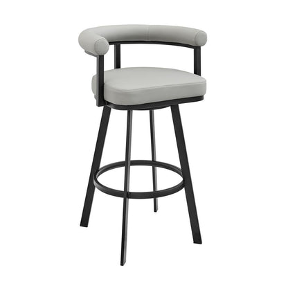 Armen Living - Nolagam Swivel Bar Stool in Black Metal with Light Gray Faux Leather - 840254335646 veiw 1