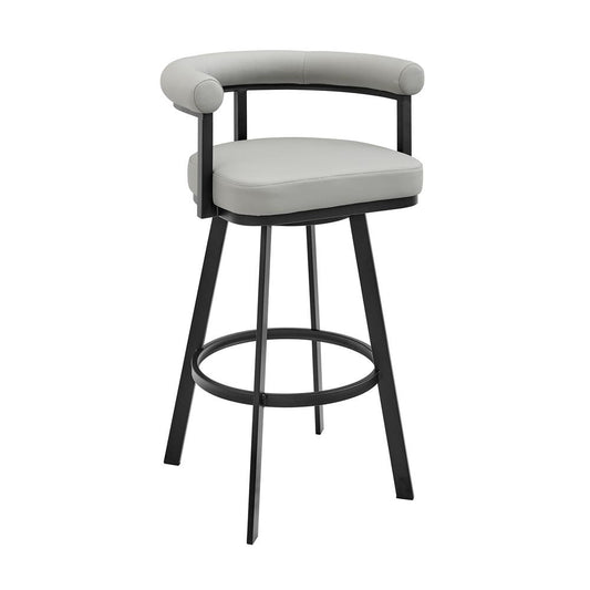 Armen Living - Nolagam Swivel Bar Stool in Black Metal with Light Gray Faux Leather - 840254335646 veiw 1