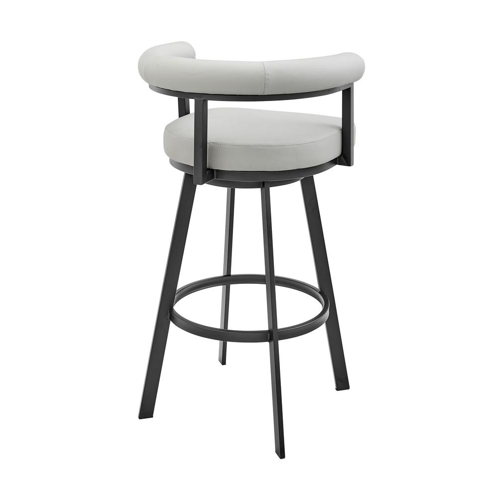 Armen Living - Nolagam Swivel Bar Stool in Black Metal with Light Gray Faux Leather - 840254335646 veiw 4