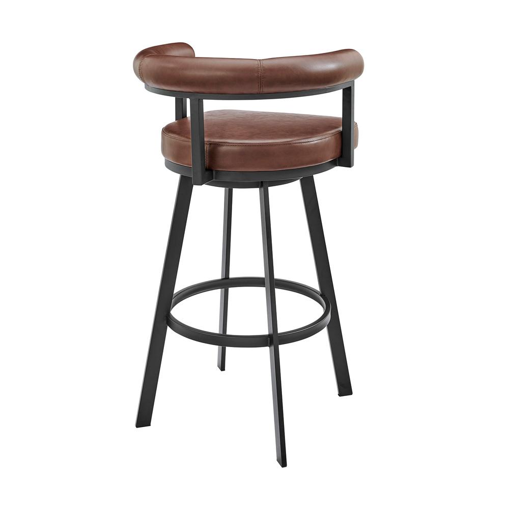 Armen Living - Nolagam Swivel Counter Stool in Black Metal with Brown Faux Leather - 840254335578 veiw 4
