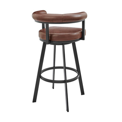 Armen Living - Nolagam Swivel Counter Stool in Black Metal with Brown Faux Leather - 840254335578 veiw 4