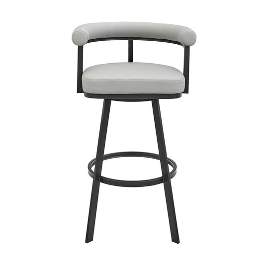 Armen Living - Nolagam Swivel Counter Stool in Black Metal with Light Gray Faux Leather - 840254335585 veiw 2