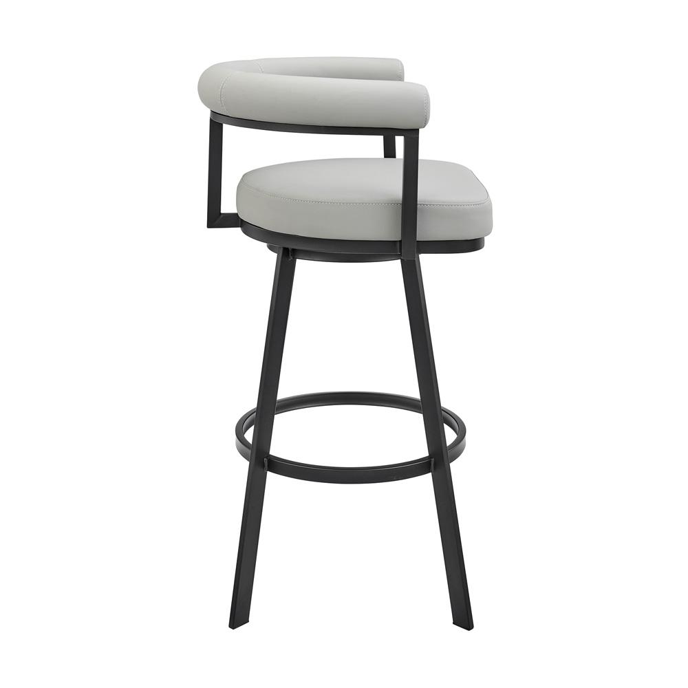 Armen Living - Nolagam Swivel Counter Stool in Black Metal with Light Gray Faux Leather - 840254335585 veiw 3