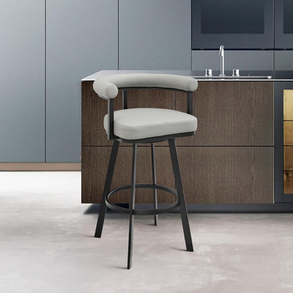 Armen Living - Nolagam Swivel Counter Stool in Black Metal with Light Gray Faux Leather - 840254335585 veiw 7