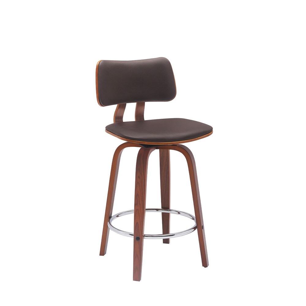 Armen Living - Pico 26in Swivel Walnut Wood Counter Stool in Brown Faux Leather with Chrome - LCPIBAWABR26 veiw 1