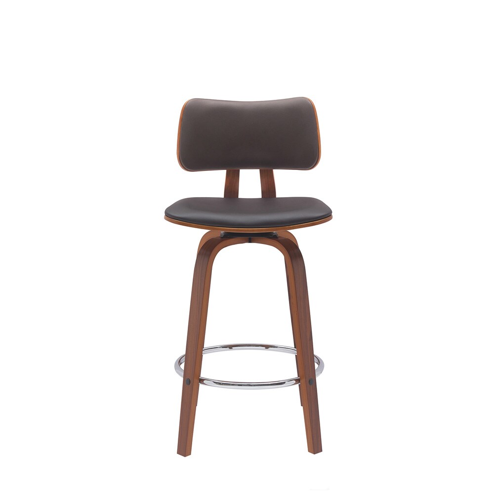 Armen Living - Pico 26in Swivel Walnut Wood Counter Stool in Brown Faux Leather with Chrome - LCPIBAWABR26 veiw 2