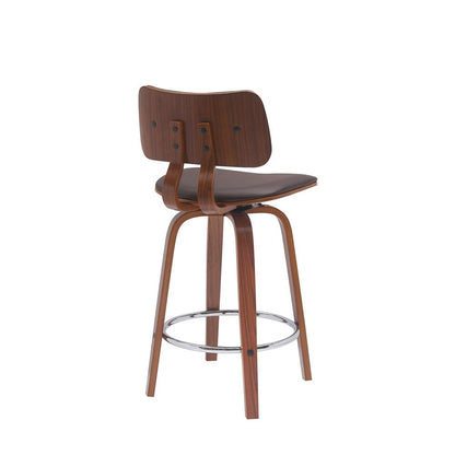 Armen Living - Pico 26in Swivel Walnut Wood Counter Stool in Brown Faux Leather with Chrome - LCPIBAWABR26 veiw 3