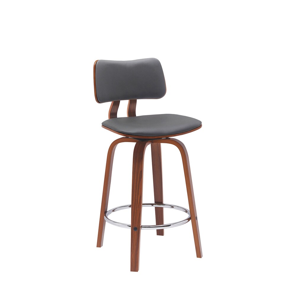 Armen Living - Pico 26in Swivel Walnut Wood Counter Stool in Gray Faux Leather with Chrome - LCPIBAWAGRY26 veiw 1