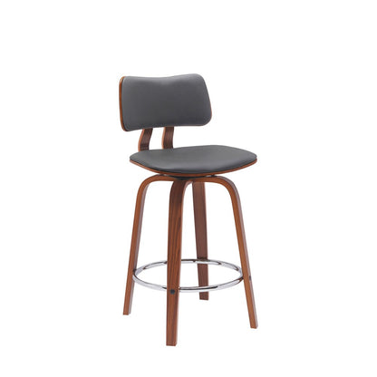 Armen Living - Pico 26in Swivel Walnut Wood Counter Stool in Gray Faux Leather with Chrome - LCPIBAWAGRY26 veiw 1