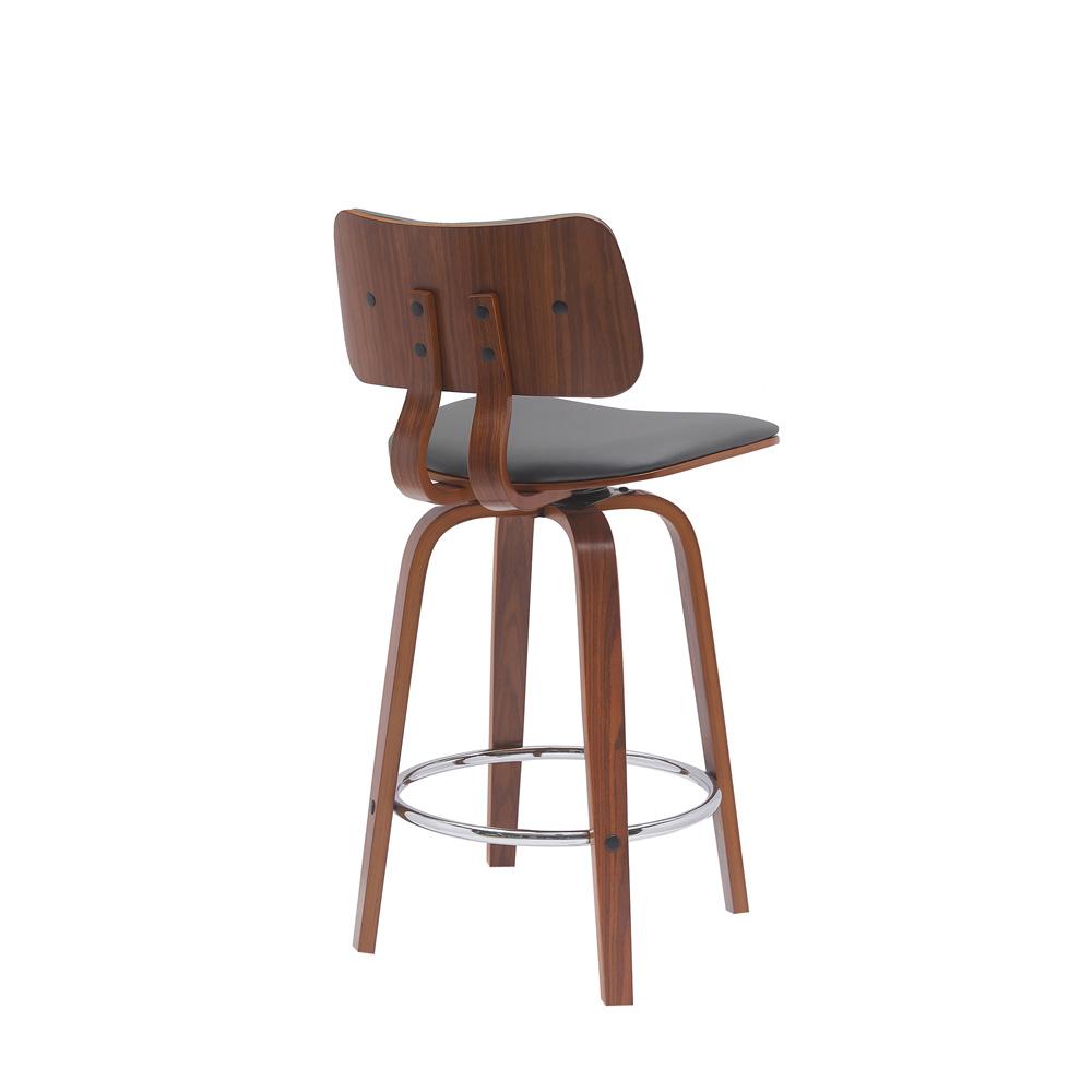 Armen Living - Pico 26in Swivel Walnut Wood Counter Stool in Gray Faux Leather with Chrome - LCPIBAWAGRY26 veiw 3