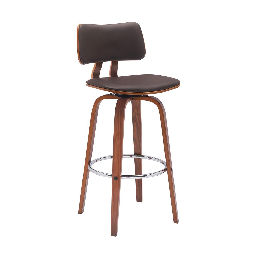 Armen Living - Pico 30in Swivel Walnut Wood Bar Stool in Brown Faux Leather with Chrome - LCPIBAWABR30 veiw 1