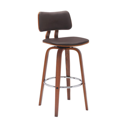 Armen Living - Pico 30in Swivel Walnut Wood Bar Stool in Brown Faux Leather with Chrome - LCPIBAWABR30 veiw 1
