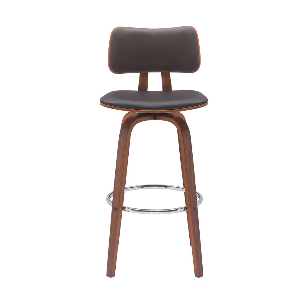 Armen Living - Pico 30in Swivel Walnut Wood Bar Stool in Brown Faux Leather with Chrome - LCPIBAWABR30 veiw 2