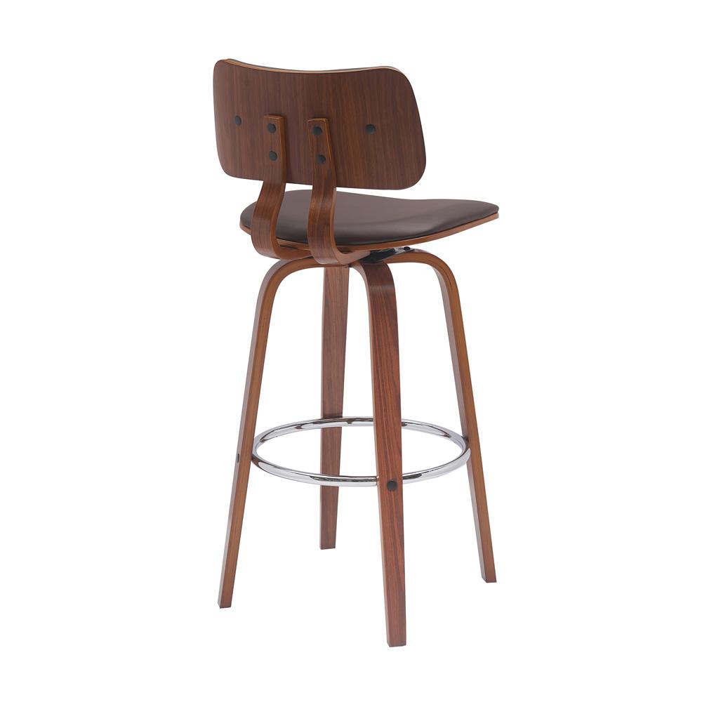 Armen Living - Pico 30in Swivel Walnut Wood Bar Stool in Brown Faux Leather with Chrome - LCPIBAWABR30 veiw 3