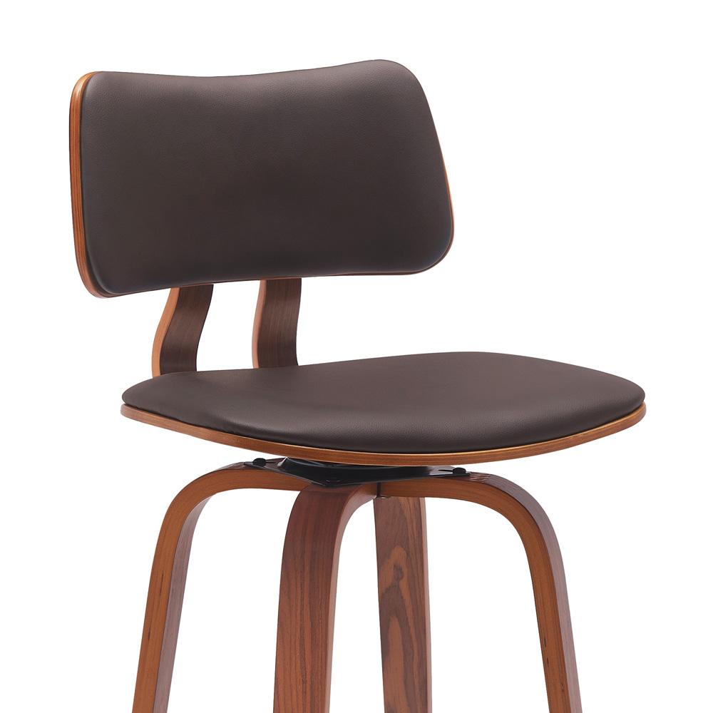 Armen Living - Pico 30in Swivel Walnut Wood Bar Stool in Brown Faux Leather with Chrome - LCPIBAWABR30 veiw 4