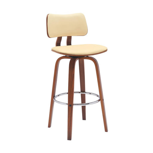 Armen Living - Pico 30in Swivel Walnut Wood Bar Stool in Cream Faux Leather with Chrome - LCPIBAWACR30 veiw 1