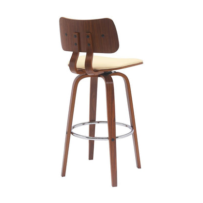 Armen Living - Pico 30in Swivel Walnut Wood Bar Stool in Cream Faux Leather with Chrome - LCPIBAWACR30 veiw 3